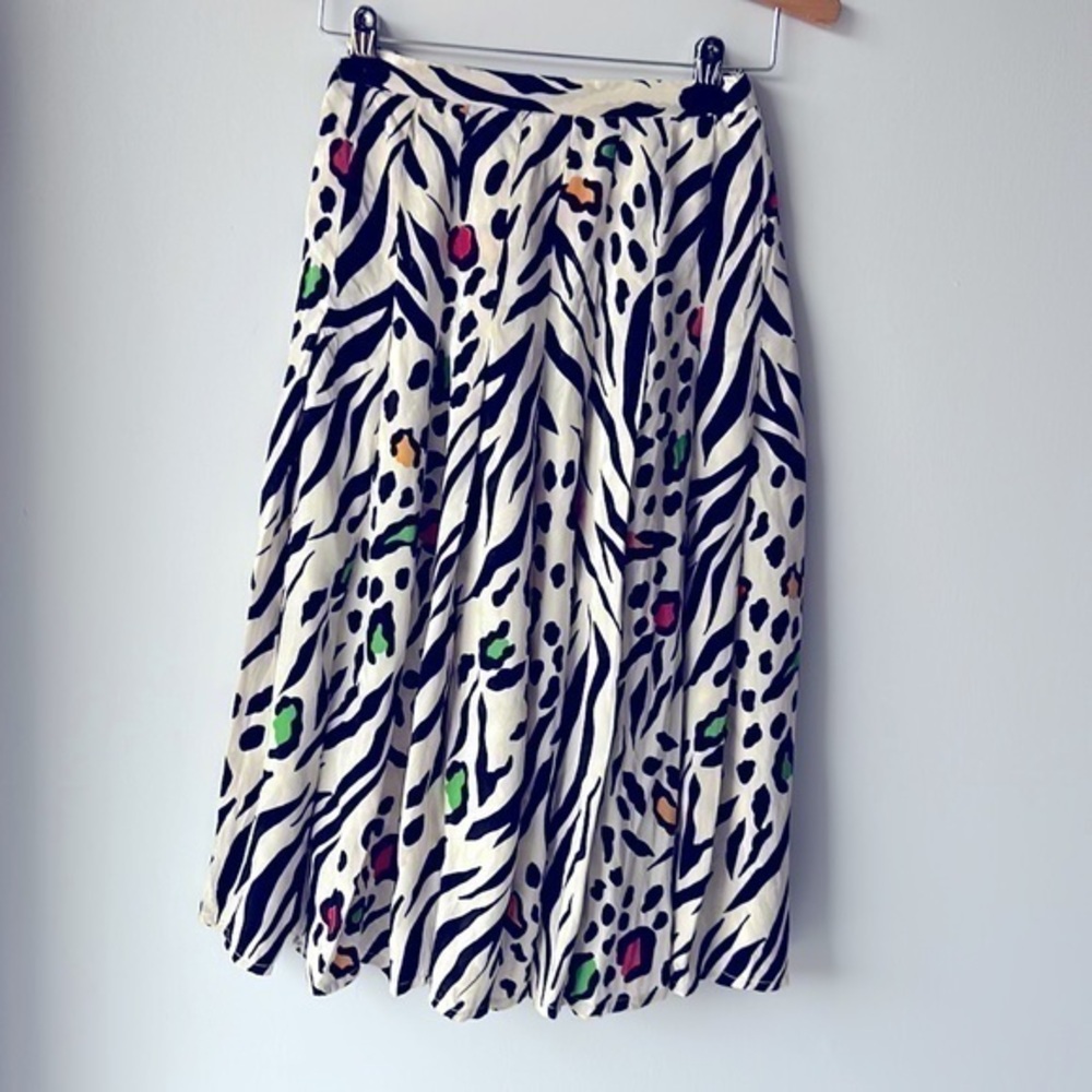 Retro Lillie Rubin Silk Midi Animal Print Skirt Sz 10